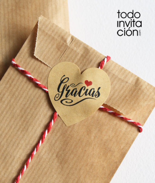 lavandería níquel modo ▷PEGATINAS CORAZÓN KRAFT "GRACIAS 1" - Pack 16 und. - Todoinvitacion-  invitaciones y detalles diferentes