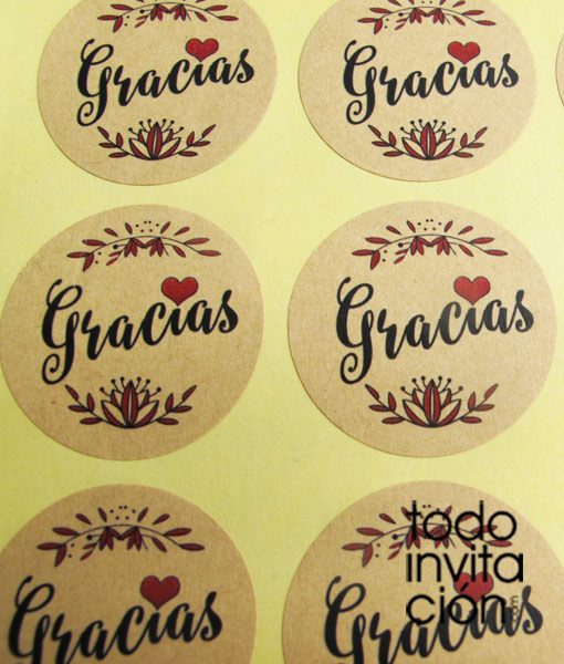 pegatinas kraft gracias con amor para detalles de boda, bautizo o comunión