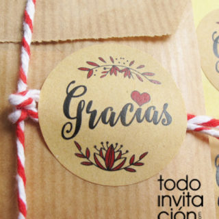 pegatinas kraft gracias con amor para detalles de boda, bautizo o comunión