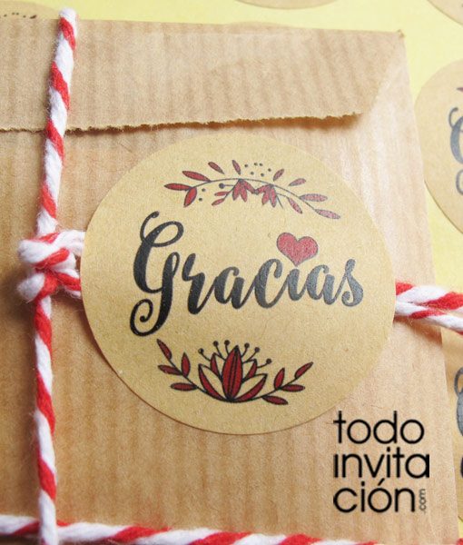 pegatinas kraft gracias con amor para detalles de boda, bautizo o comunión