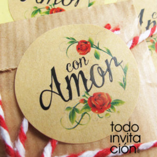 pegatinas kraft gracias con amor para detalles de boda, bautizo o comunión