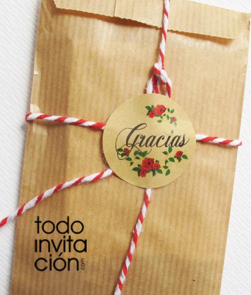 pegatinas kraft gracias con amor para detalles de boda, bautizo o comunión