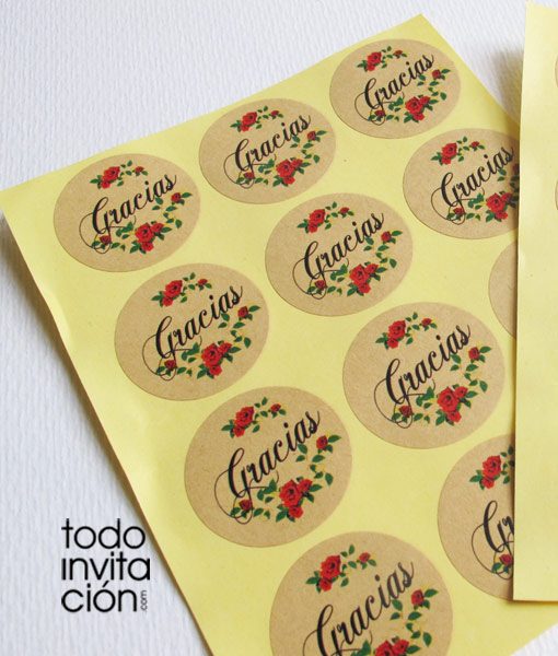 pegatinas kraft gracias con amor para detalles de boda, bautizo o comunión