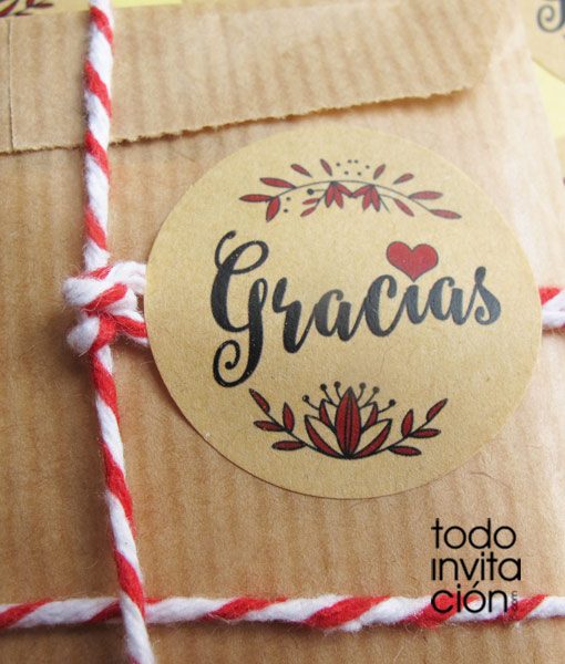 pegatinas kraft gracias con amor para detalles de boda, bautizo o comunión