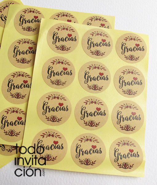 pegatinas kraft gracias con amor para detalles de boda, bautizo o comunión