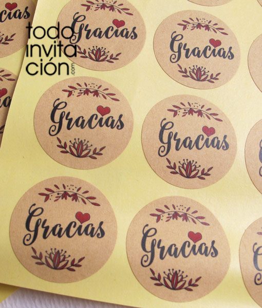 pegatinas kraft gracias con amor para detalles de boda, bautizo o comunión