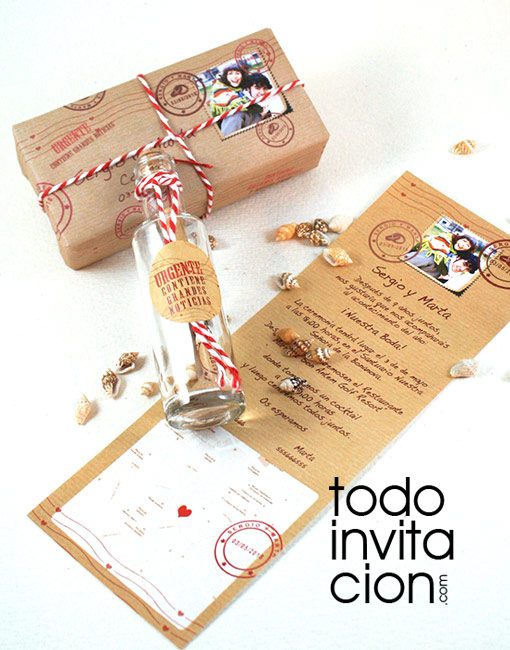 invitacion original boda mensaje botella