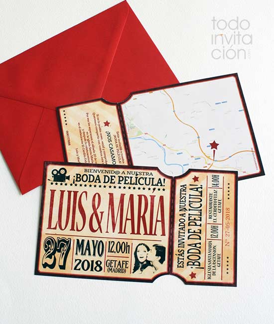 sed raya itálico ▷INVITACIÓN "ENTRADA DE CINE VINTAGE" - Todoinvitacion- invitaciones y  detalles diferentes