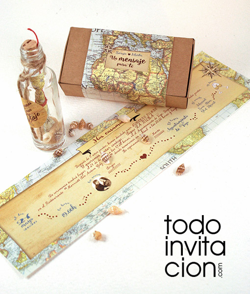 ▷INVITACIÓN "MENSAJE BOTELLA MAPA" - invitaciones y detalles diferentes