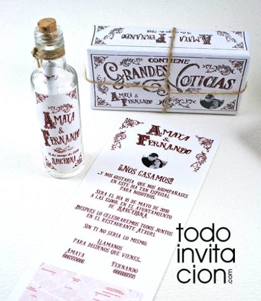 invitacion de boda original mensaje en botella