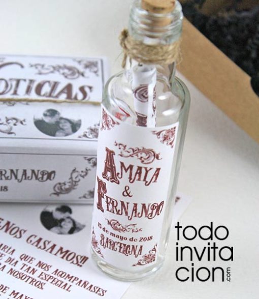 invitacion de boda original mensaje en botella