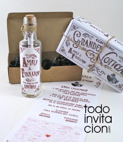 invitacion de boda original mensaje en botella