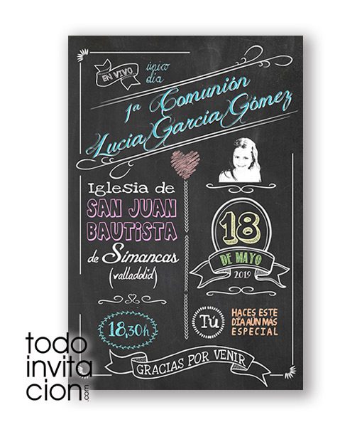 invitacion comunión pizarra