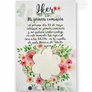 invitacion de comunion semillas floresplantable