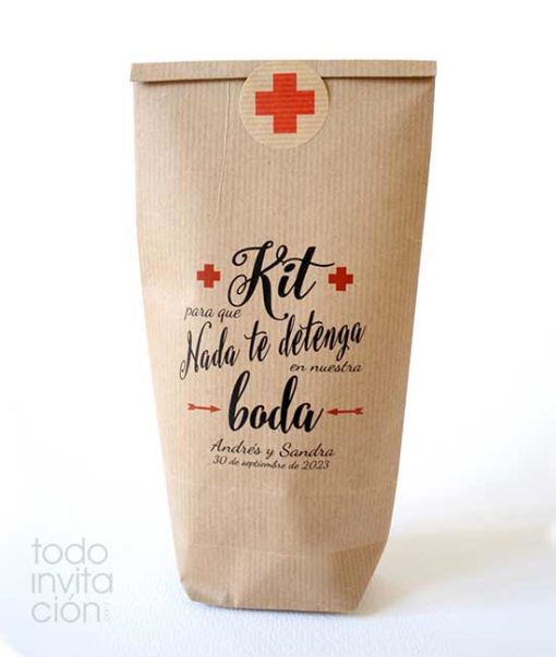 Bolsa kit supervivencia para bodas