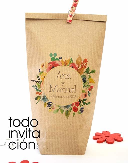 ▷BOLSA KRAFT "FLORES 1" (cualquier - pack 10 unid. - Todoinvitacion- invitaciones y detalles diferentes