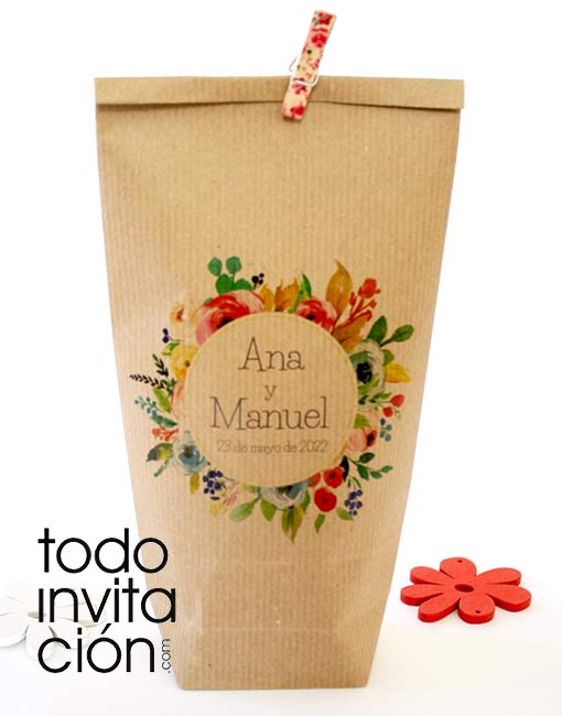 ▷BOLSA KRAFT "FLORES 1" (cualquier - pack 10 unid. - Todoinvitacion- invitaciones y detalles diferentes