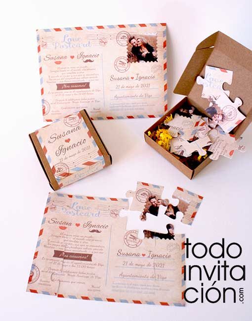 invitacion puzzle boda postal