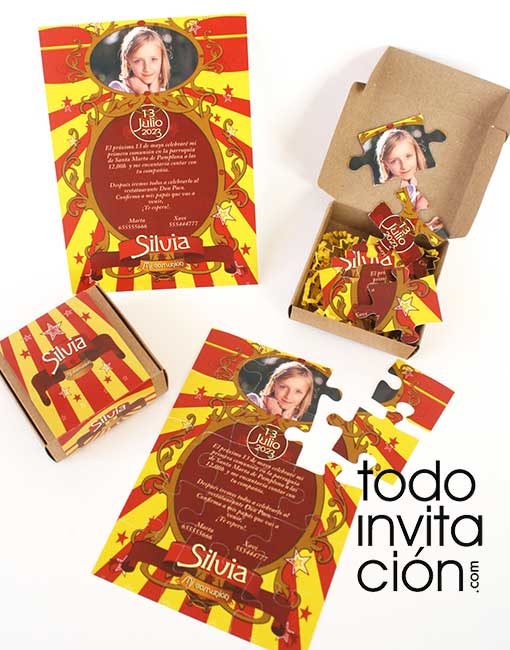 invitacion comunion puzzle circus divertida