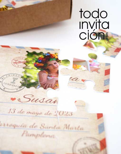 invitacion puzzle postal comunion divertida postal