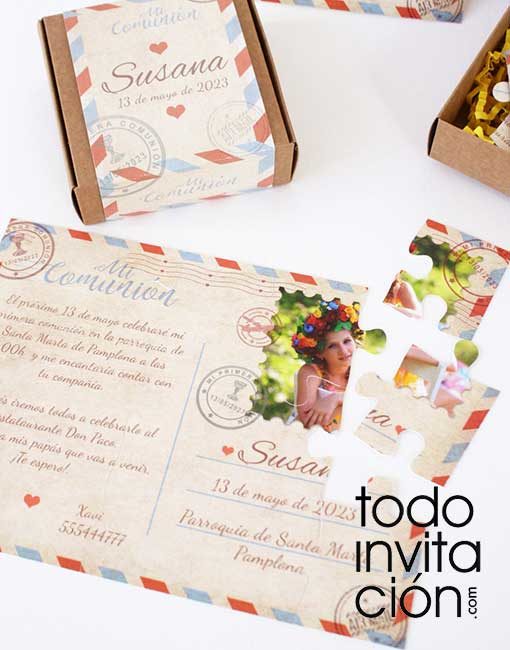 invitación comunión origina puzzle divertida