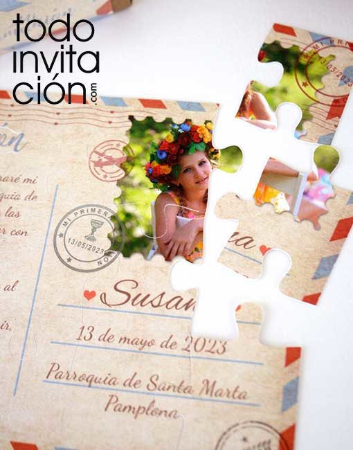 invitacion puzzle comunion original y distinta