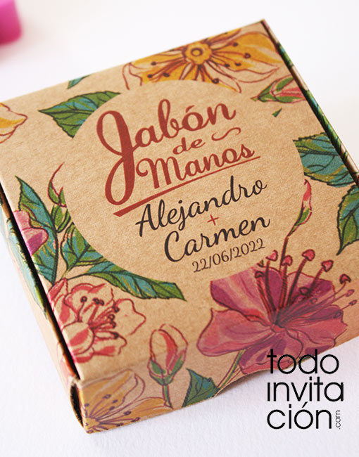 jabon para bodas en caja de kraft personalizada