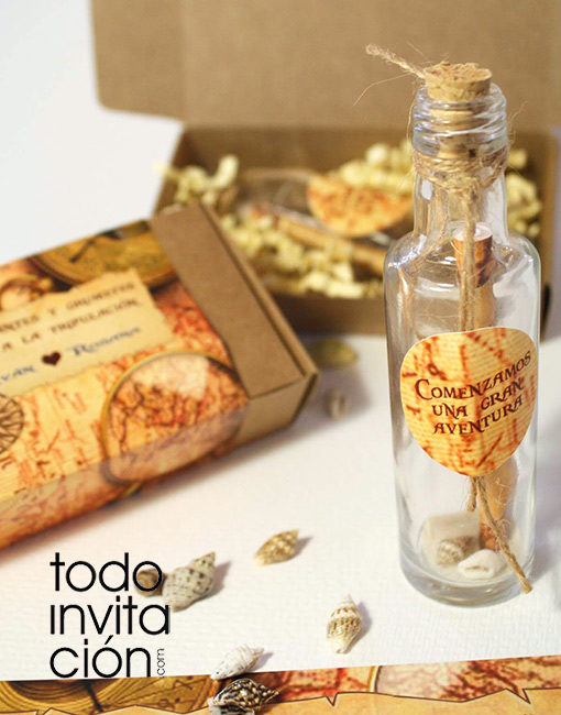 invitacion de boda botella mapa pirata