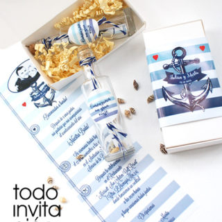 invitación de boda botella marinera