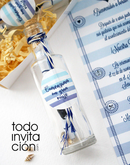 invitación de boda botella marinera