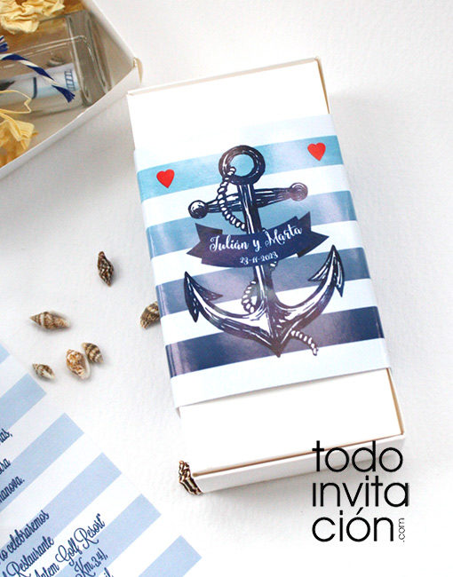 invitación de boda botella marinera