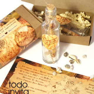 invitacion de boda botella mapa pirata