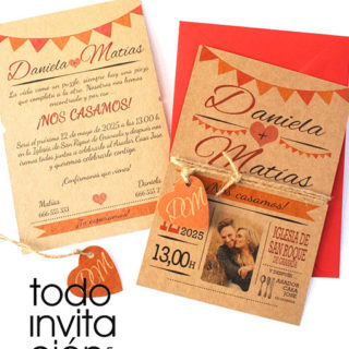 invitación de boda kraft naranja autum