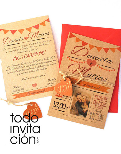 invitación de boda kraft naranja autum