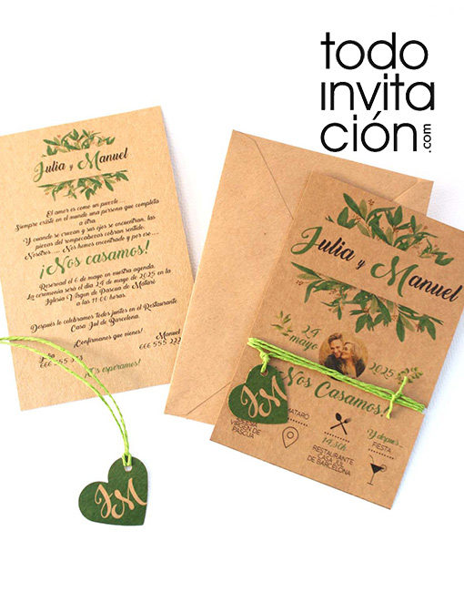 invitación de boda kraft verde spring