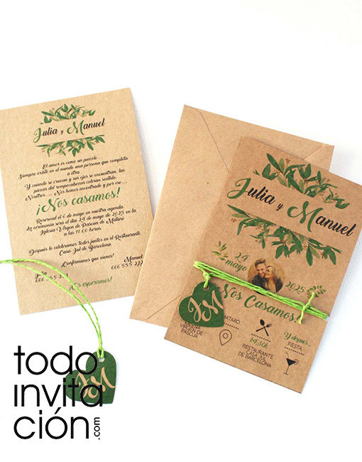 invitación de boda kraft verde spring