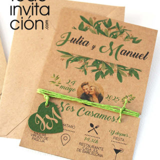 invitación de boda kraft verde spring