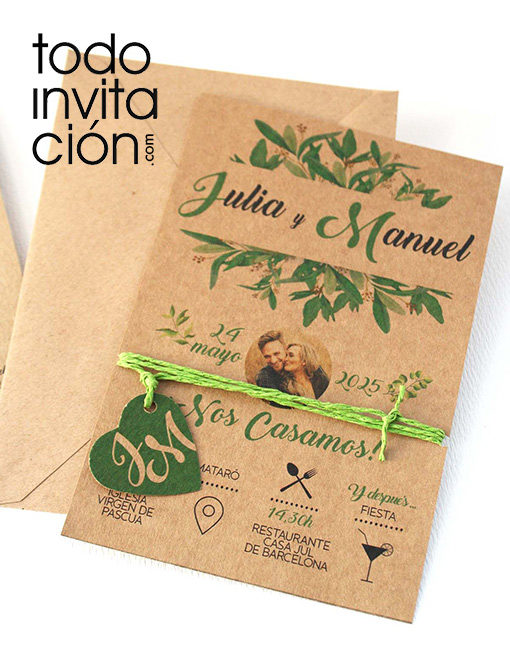 invitación de boda kraft verde spring