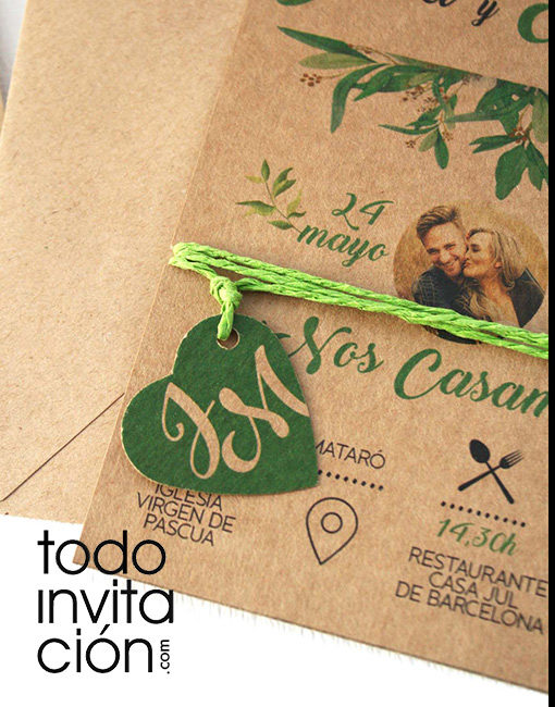 invitación de boda kraft verde spring