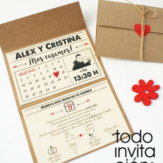 invitación de boda calendario kraft