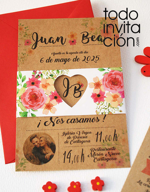 invitación de boda kraft flower flores