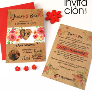 invitación de boda kraft flower flores