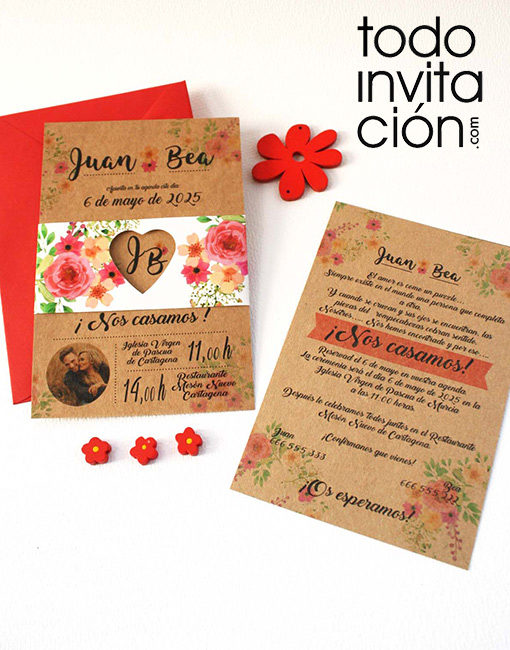 invitación de boda kraft flower flores