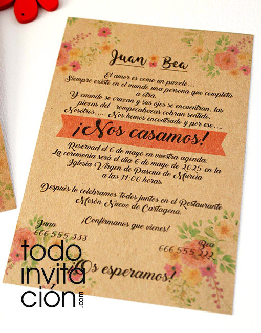 invitación de boda kraft flower flores