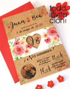 invitación de boda kraft flower flores tendencia 2024