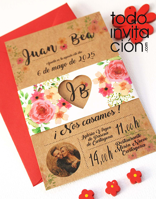 invitación de boda kraft flower flores