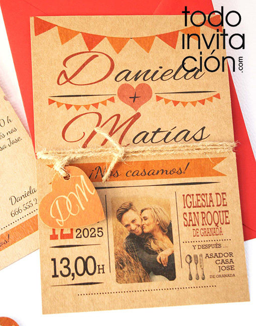 invitación de boda kraft naranja autum