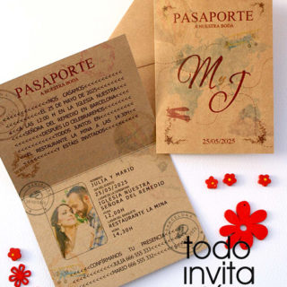 invitación de boda pasaporte kraft
