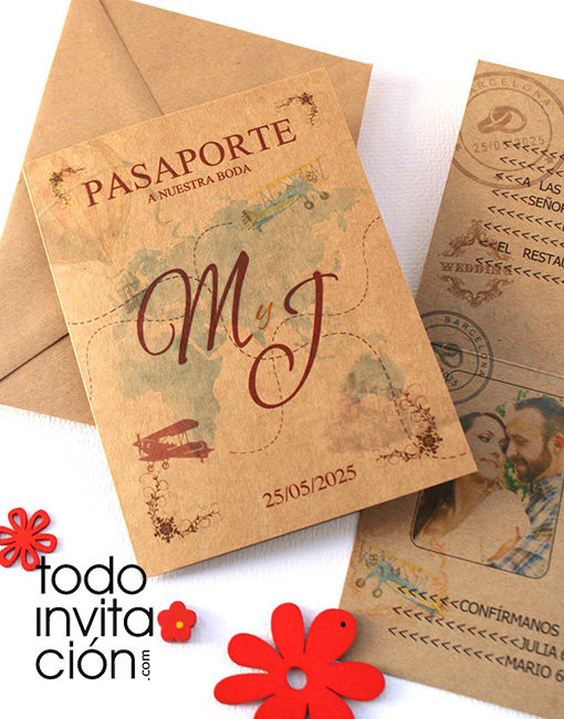 invitación de boda pasaporte kraft