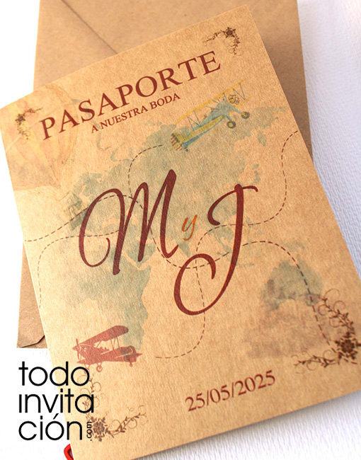 invitación de boda pasaporte kraft